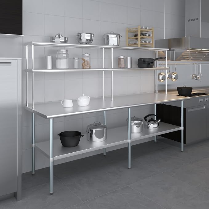 Amgood Stainless Steel Work Table Double Tier Overshelf | Metal Kitchen Prep - Image 8