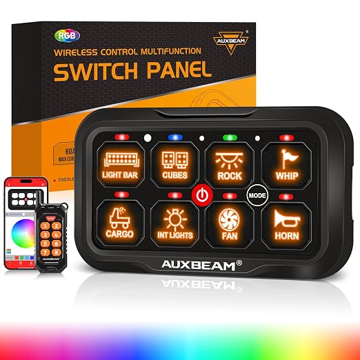 Auxbeam 8 Gang Switch Panel AC-800 Bluetooth RGB Switch Pod by Auxbeam
