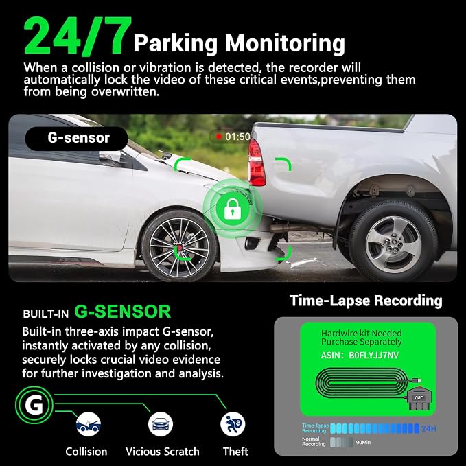 4K 360° DashCam for Cars, 4 Channel Car Dash Cam Front and Rear Inside - Image 7