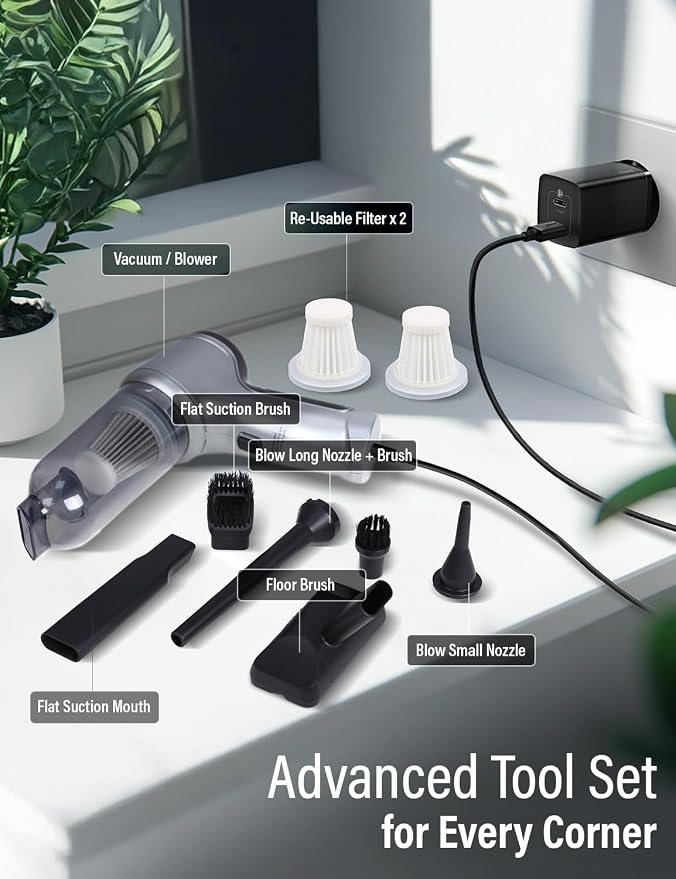 EcoNour Cordless Handheld Car Vacuum Cleaner | 120W Power, Dual Battery & - Image 3