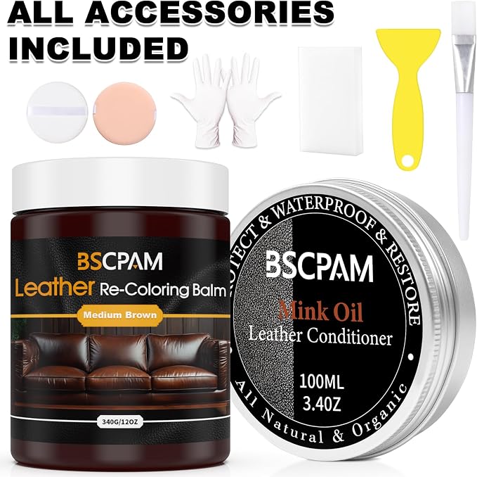 12oz Leather Recoloring Balm & 3.4oz Mink Oil Leather Conditioner kit, Medium - Image 7