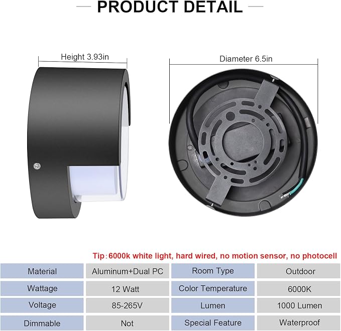 Porch Light Outdoor, 6000K Daylight Small Waterproof Anti Rust LED Wall Lights - Image 2