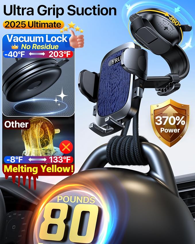 YRU Cell Phone Holder for Car Dashboard Windshield Phone Stand for iPhone16 15 - Image 2