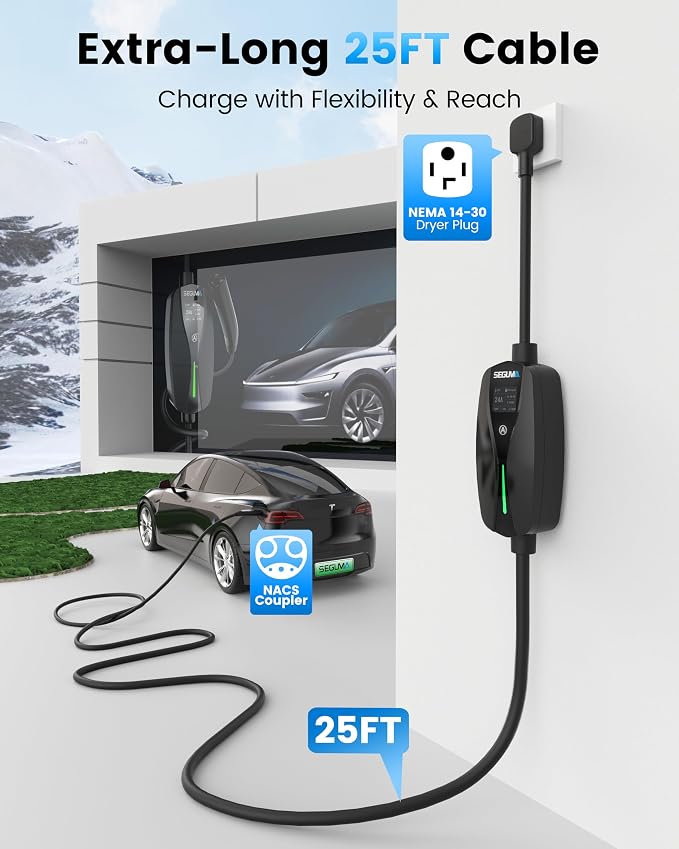Level 2 Tesla Charger-24Amp 240V, NEMA 14-30 Plug, 25FT Extension Cable - Image 3
