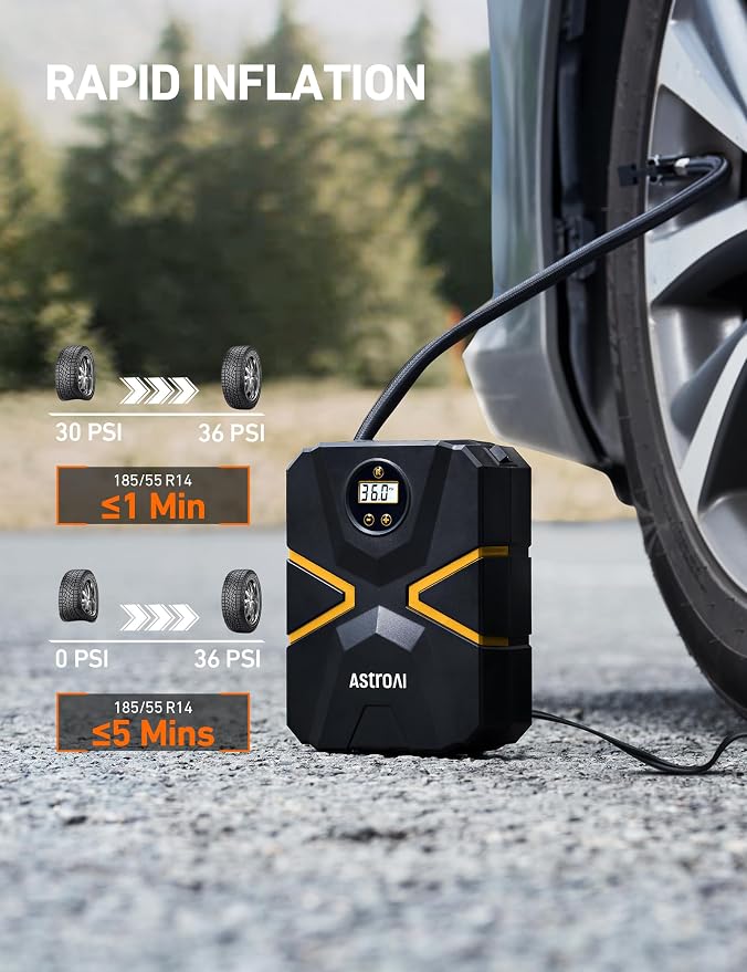 AstroAI S1 Tire Inflator Portable Air Compressor 12V DC, Digital Car Tire Pump - Image 4