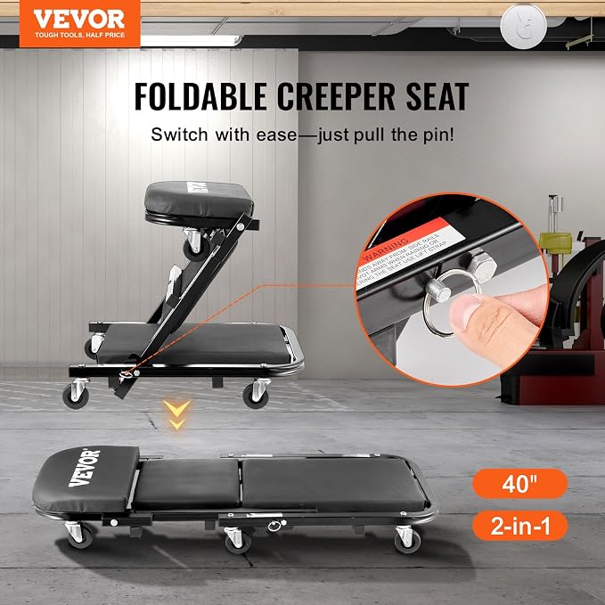 VEVOR Foldable Z Garage Creeper, 40 in, 450 lbs Load Capacity Rolling Folding - Image 2