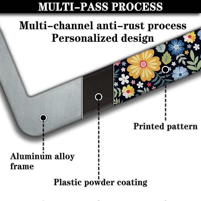 License Plate Protector Multicolor License Plate Frames Colorful Floral Flowers - Image 5