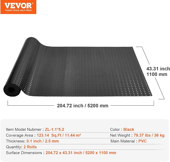 VEVOR Garage Floor Mats, 2 Rolls x 17 x 3.6 Ft PVC Garage Flooring Roll - Image 7
