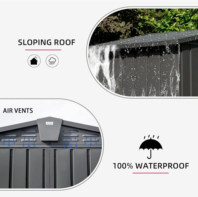 Domi 10’ x 8’ Outdoor Storage Shed, Metal Sheds Tool Storage Gable Roof - Image 3