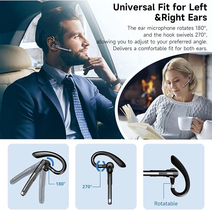 Bluetooth Headset V5.3, 100 Hrs Talk Time Single-Ear Earphone, CVC8.0 Noise - Image 6