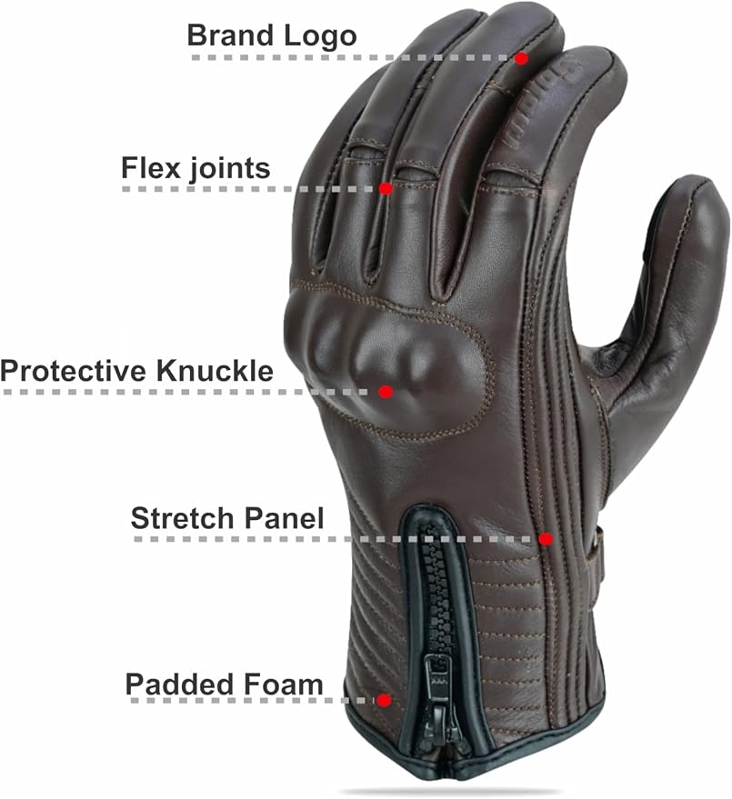 Full Finger Leather Motorcycle Gloves - Image 7