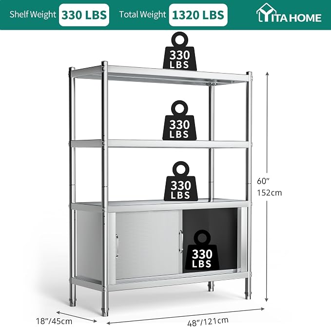 YITAHOME Stainless Steel Shelves 4 Tier, NSF Heavy Duty Floor Mount Shelving - Image 2