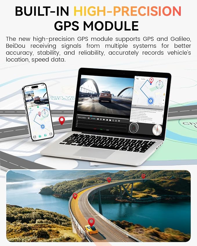 Dash Cam Front Rear 4K Built-in 5G WiFi GPS, Voice Control, 3.39 inch IPS Screen - Image 6