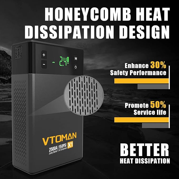 VTOMAN X1 Jump Starter with Air Compressor, Car Battery Jumper Starter with - Image 5