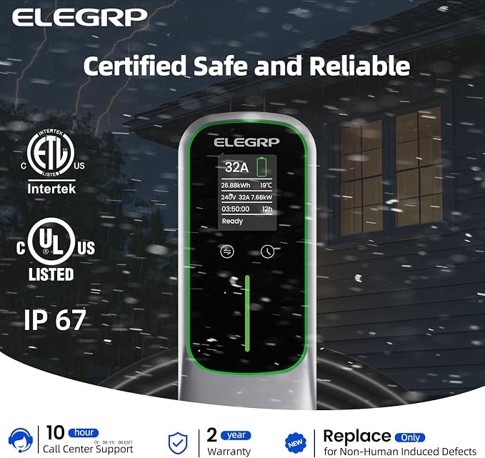 ELEGRP Level 2 EV Charger for Home, 32 Amp, ETL Certified, PBE & LCD Technology - Image 3