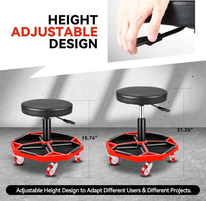 Auto Dynasty Mechanic Stool, Adjustable Rolling Pneumatic Creeper Garage Shop - Image 3