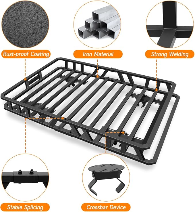 NIHAO 50"x36"x5" Heavy Duty Roof Rack Cargo Carrier, Universal Car Top Luggage - Image 3