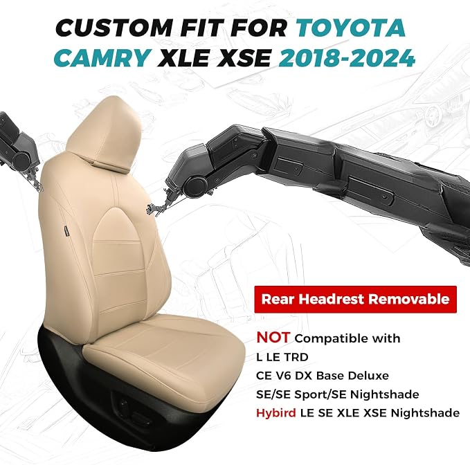 for Toyota Camry Seat Covers XLE XSE V6 2018 2019 2020 2021 2022 2023 2024 - Image 2