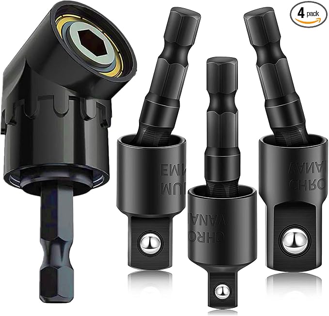 Right Angle Drill Adaptor, 4-in-1 Impact Drill Bit Extension, 360° Rotatable by CIGOTU
