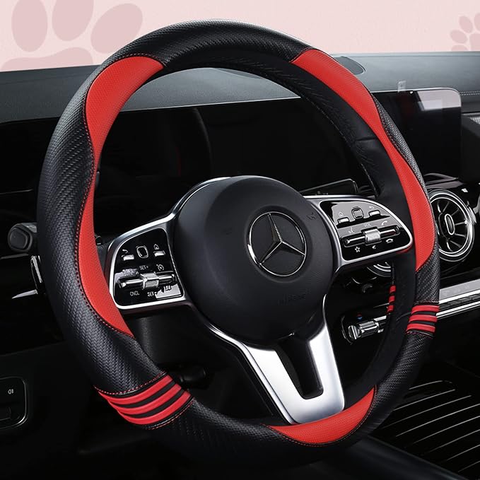 Car Steering Wheel Covers for Women Padded Carbon Fiber PU Leather Cute Auto - Image 2