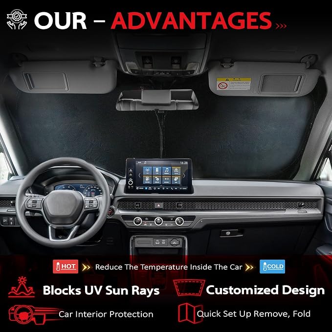KAYZT Windshield Sun Shade for Honda CRV 2023-2025 2026 CR-V Foldable Sunshade - Image 3