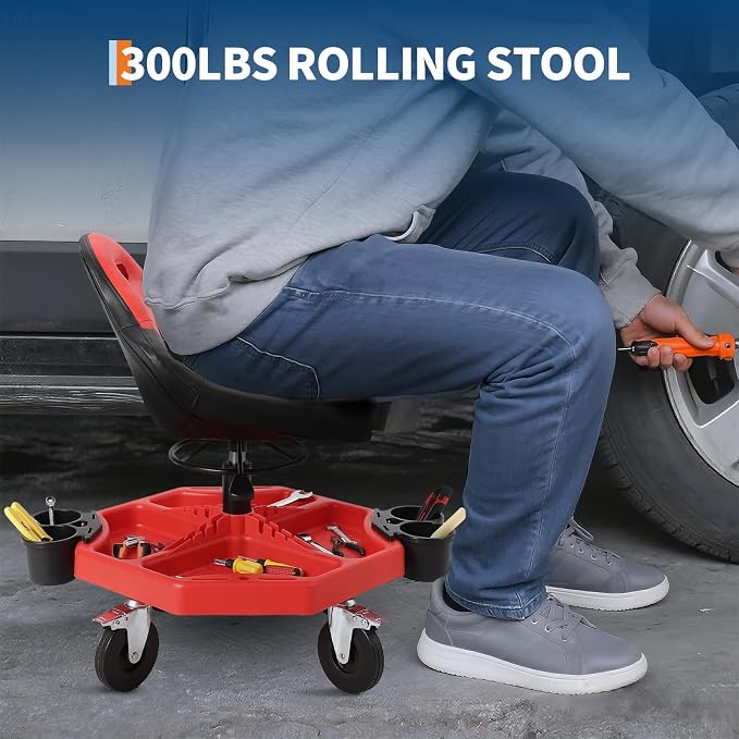 Garage Stool, 19”-24” Adjustable Rolling Mechanic Stool - Image 5
