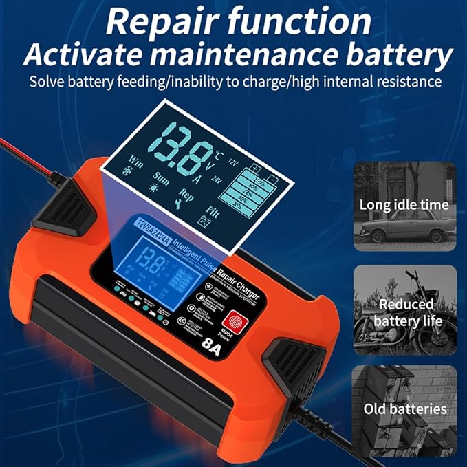 ZiYiJuan 8-Amp Smart Car Battery Charger and Maintainer, 12V/24V Automatic - Image 5