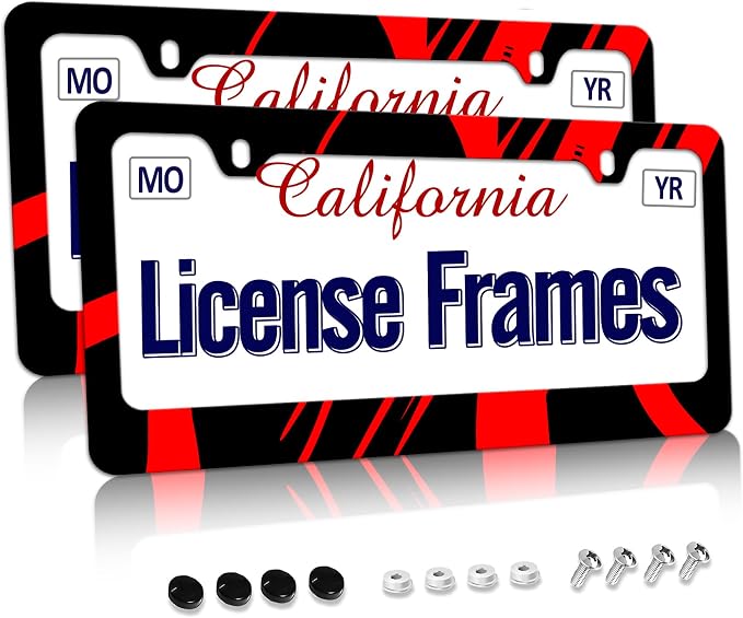 Stainless Steel Red Black License Plate Frame Red Metal License Plate Frame Car by Unknown