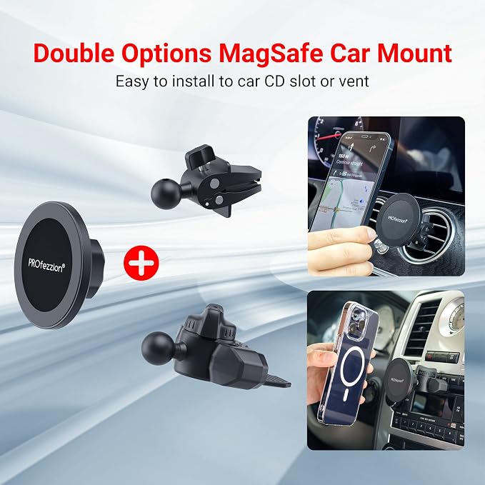 PROfezzion CD Slot & Vent Clip Combo Magnetic Phone Holder Compatible - Image 3