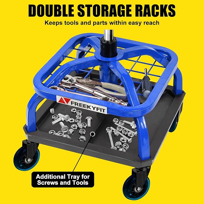 Rolling Stool with Blue Wheels, Heavy Duty Garage Work Mechanic Rolling Shop - Image 5