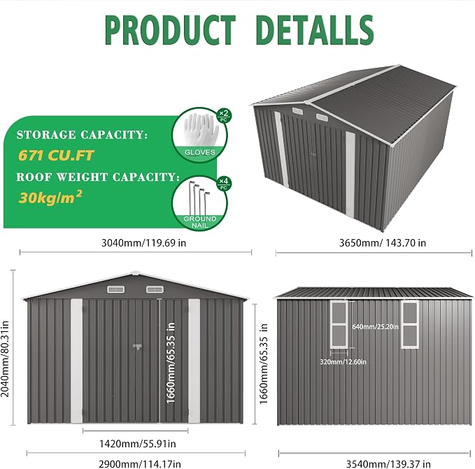 10x12 FT Outdoor Storage Shed - Image 2