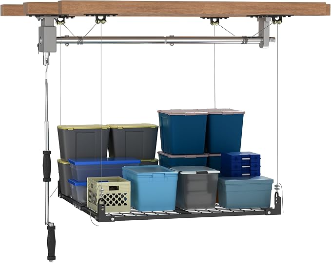 Overhead Garage Storage Rack, 4x4FT Ceiling Storage Racks Lift, Adjustable by UODENGA