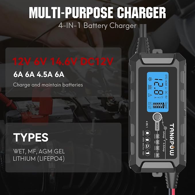 6-Amp Automotive Battery Charger, 6V and 12V Smart Car Battery Charger - Image 2
