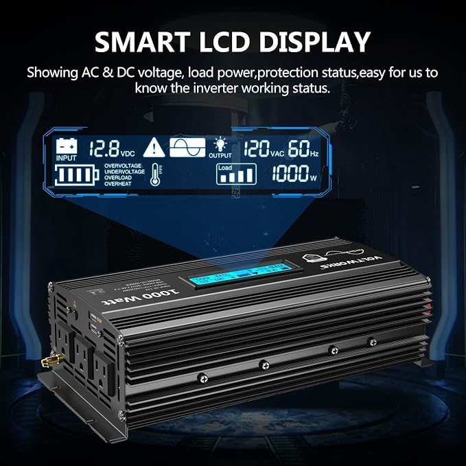 1000 Watt Pure Sine Wave Power Inverter ETL UL458 12V DC to 110V 120V AC 1000W - Image 4