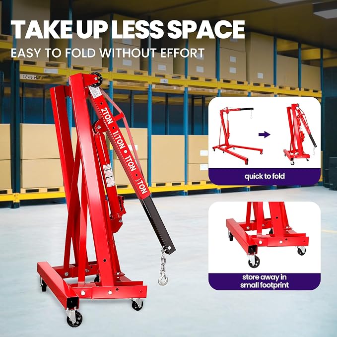 RQR Engine Hoist 2 Ton, Hydraulic Cherry Picker Engine Lift Crane - Image 6