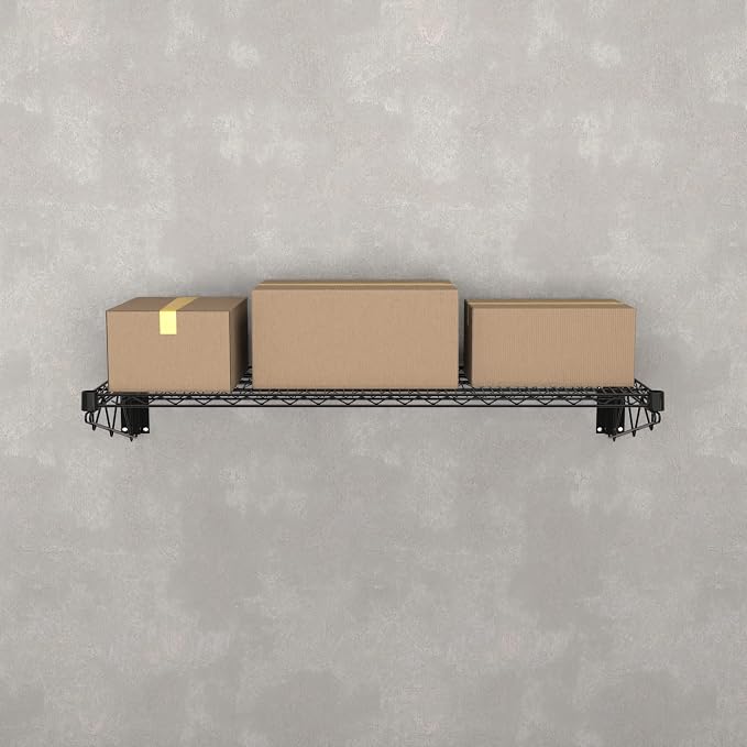 18" x 48" Black Epoxy Wire Wall Mount Shelf - Image 6