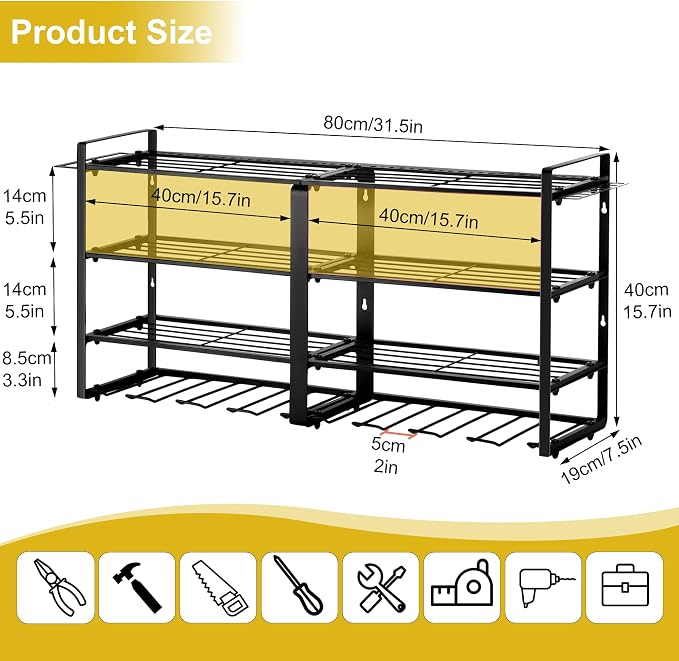 Metal Power Tool Organizer, Space-Saving Wall-Mounted Power Tool Rack, Holds 8 - Image 2