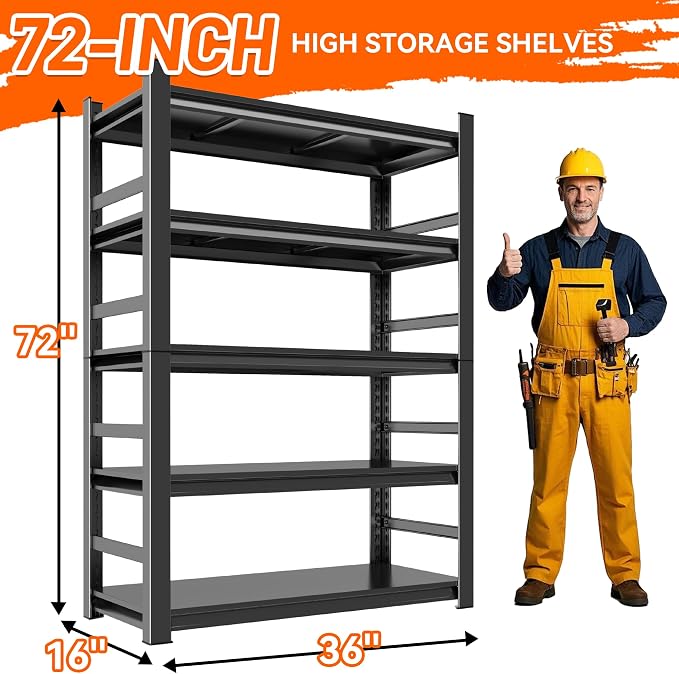 Adjustable 5-Tier Garage Shelving, Heavy Duty Steel Storage Shelves, High Load - Image 3