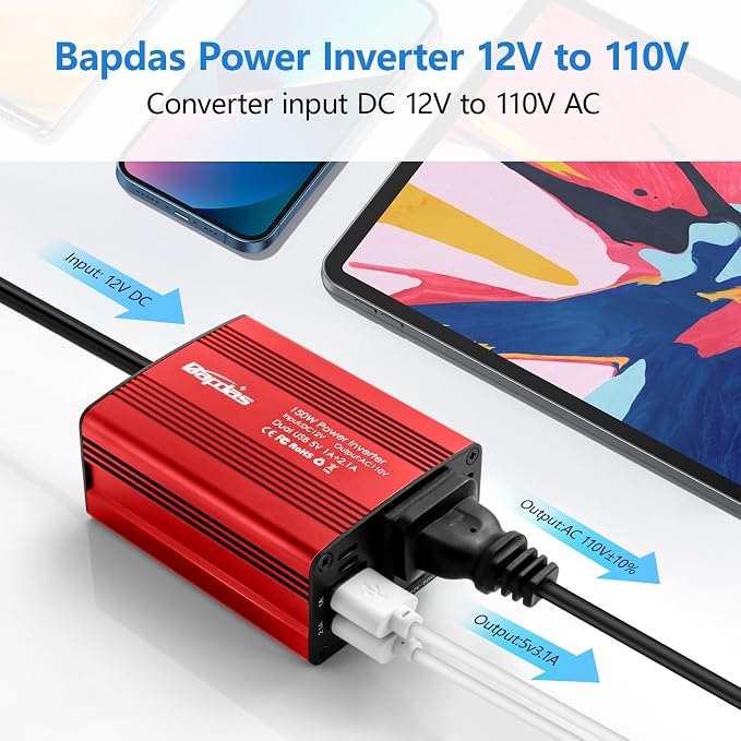 150W Power Inverter 12v to 110v Car Adapter Outlet to Wall Plug - Image 6
