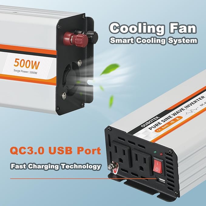 500W Power Inverter, DC 12V to 120V AC Converter - Image 8
