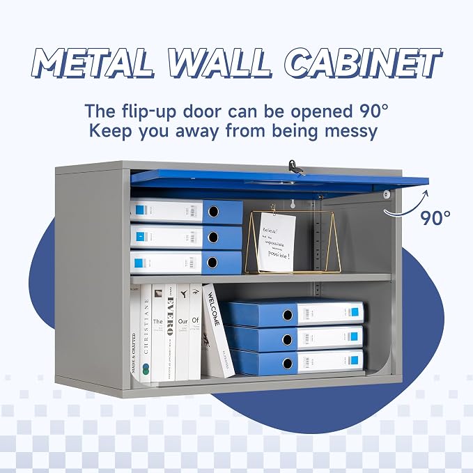 Metal Wall Cabinet with Locking Door and Shelf, Hanging Garage Cabinets with - Image 4