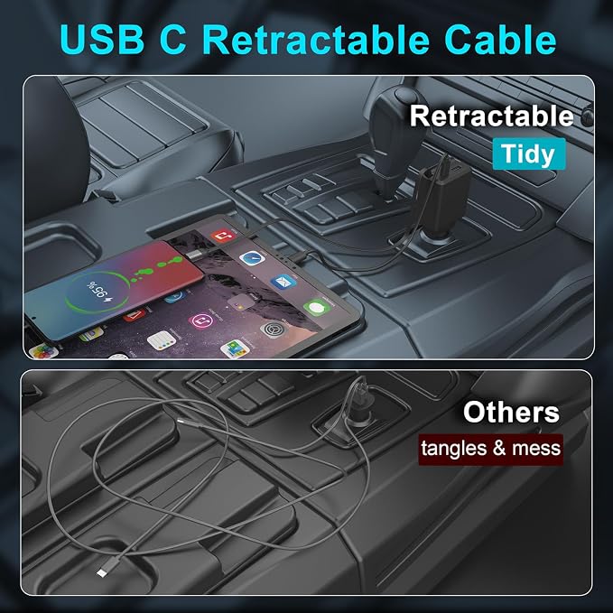 Retractable Car Charger, Total 75W Fast Charger 3 in 1 USB C Car Adapter - Image 4