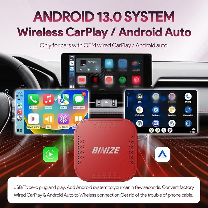 Binize Wireless CarPlay Android AUTO Multimedia Video Box 4G Cellular, Android - Image 3