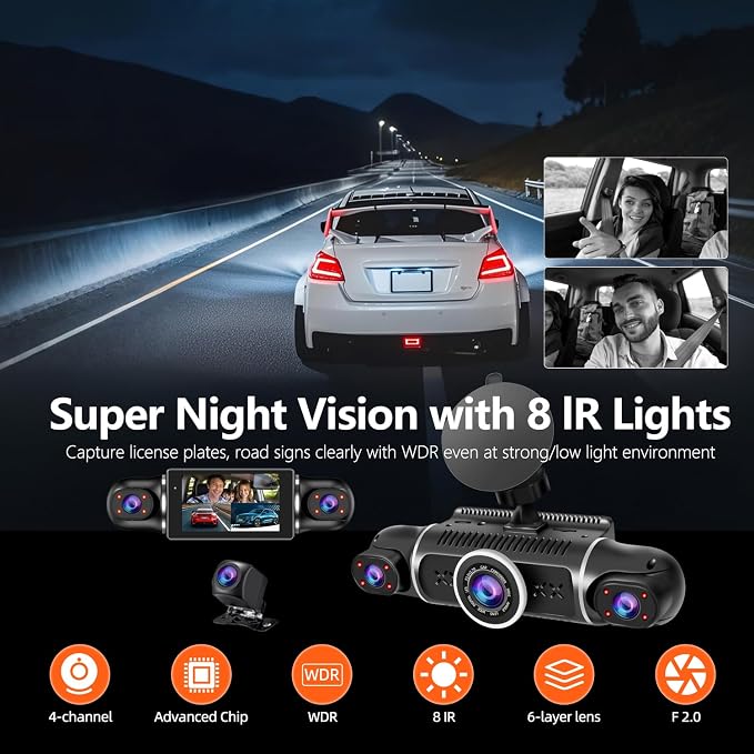 360° Dash Cam Front and Rear View 4 Channel Dash Camera FHD 2K+1080Px3 - Image 5