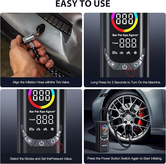 NEXPOW NP17 Portable Air Compressor, 150 PSI Digital Tire Inflator, Fast - Image 9