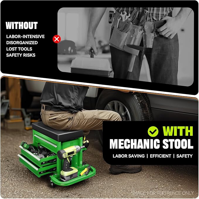 Auto Dynasty 3-Drawer Mechanic Rolling Seat, 350 LBS Capacity Roller Garage - Image 6