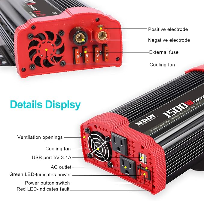 1500W Car Power Inverter 12V DC to 110V AC Car Converter Charger Adapter - Image 3