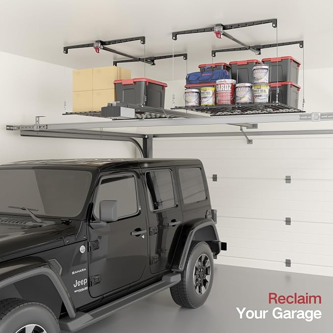 Overhead Garage Storage Lift, Adjustable Heavy-duty 4x4 Ft Ceiling Racks - Image 7