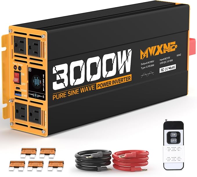 3000W Pure Sine Wave Inverter 12V DC to 110V 120V AC Converter by MWXNE