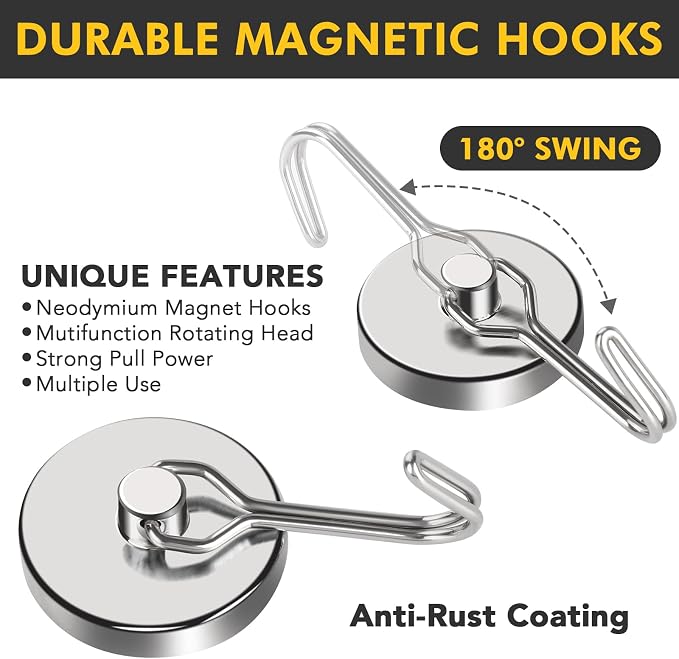 MIKEDE Strong Magnetic Hooks, 110LB Swivel Magnetic Hooks Cruise, Neodymium - Image 6